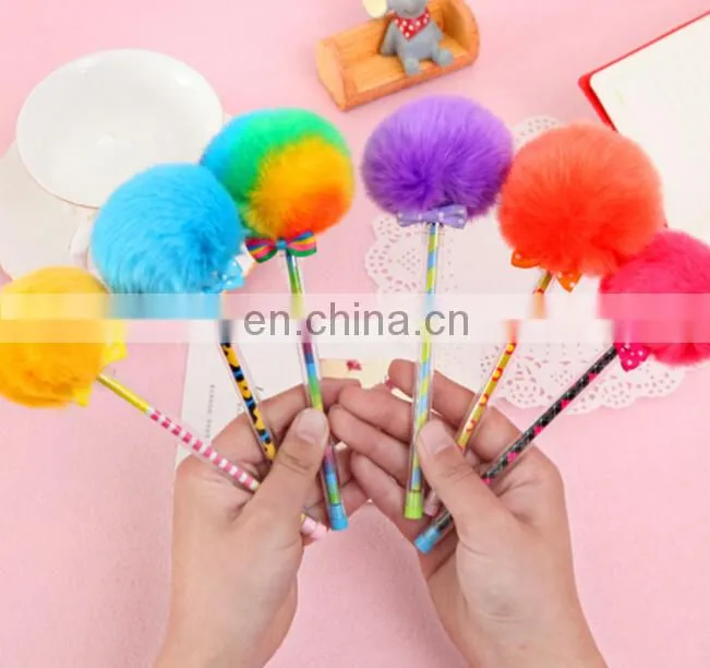 rainbow pom pom pen fur gel ink pen