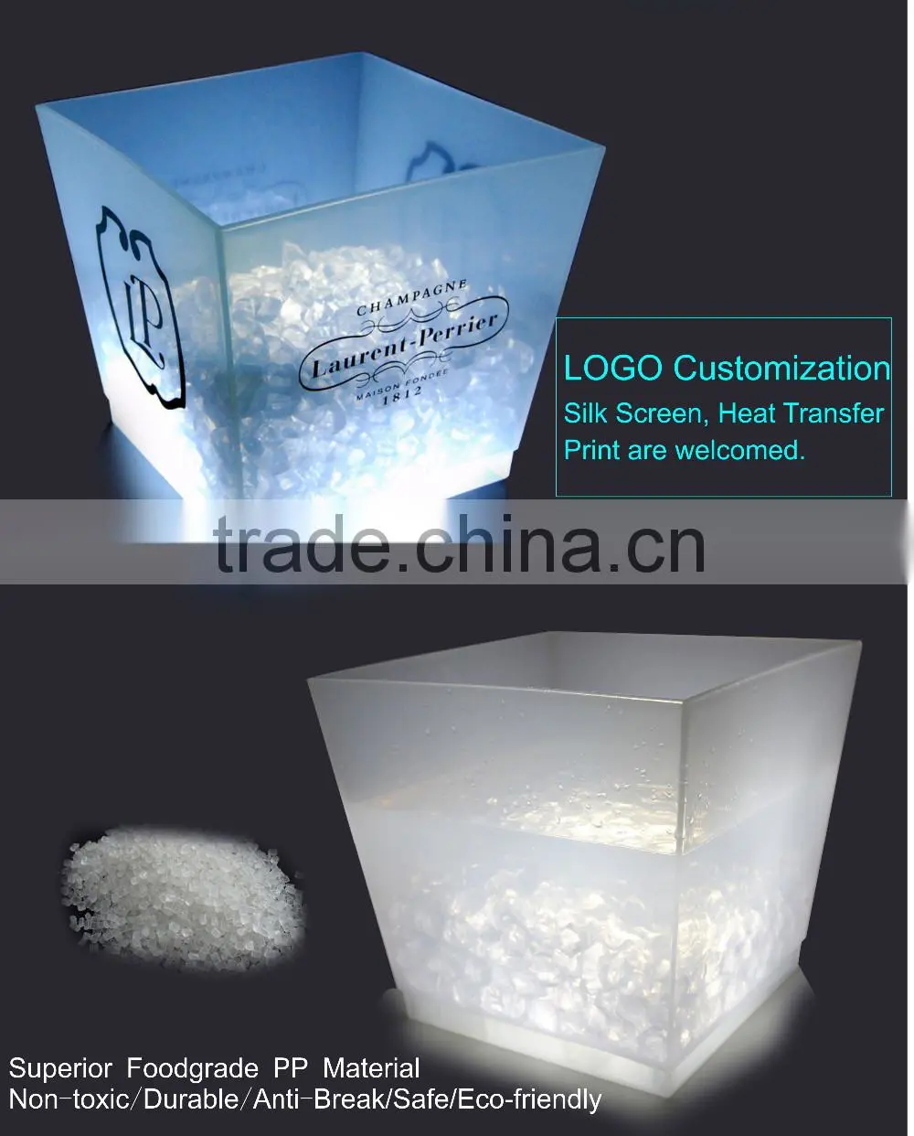 cheap square 10L plastic glowing led lighted bucket