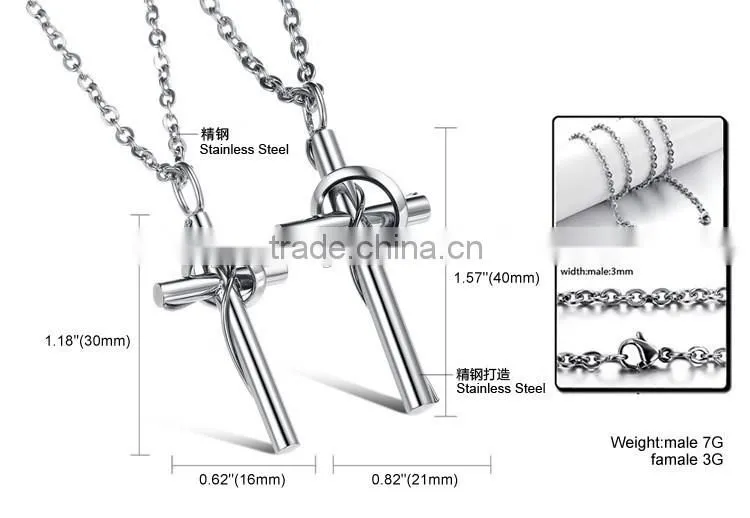 Titanium steel jewelry wholesale Love touching the cross titanium steel couples necklaces with pure steel
