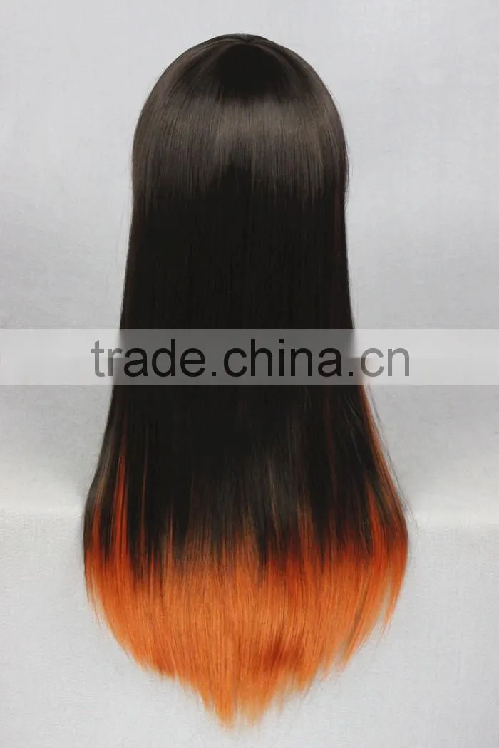 High Quality 65cm Medium Long Straight Black&Orange Color Mixed Lolita Wig Party Wig