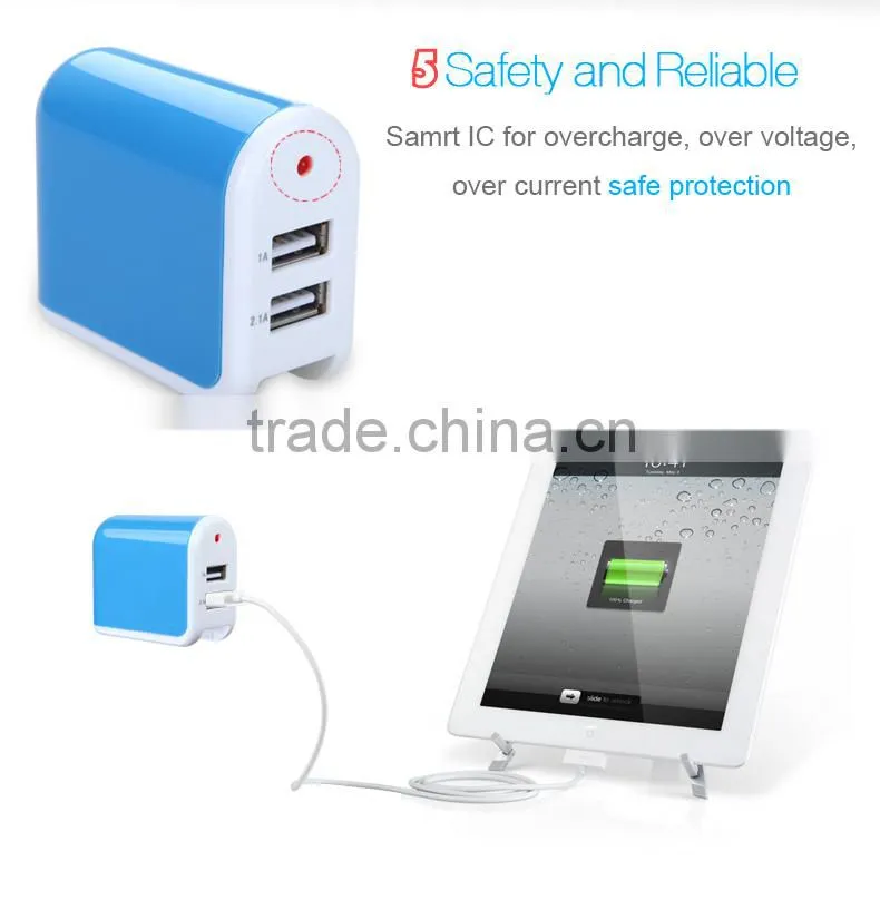 Wall charger for multi mobile phone 5V 2.1A dc output usb travel charger