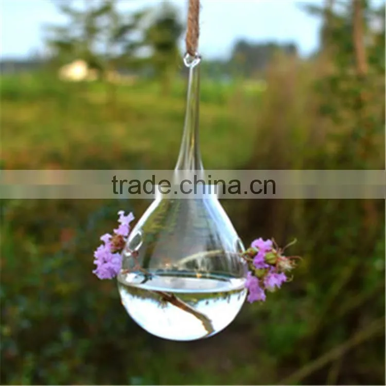 2015 hot sale teardrop-shaped Giant hanging glass vases with holes