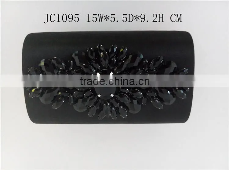 fashion acrylic flower decorated satin clutch bag