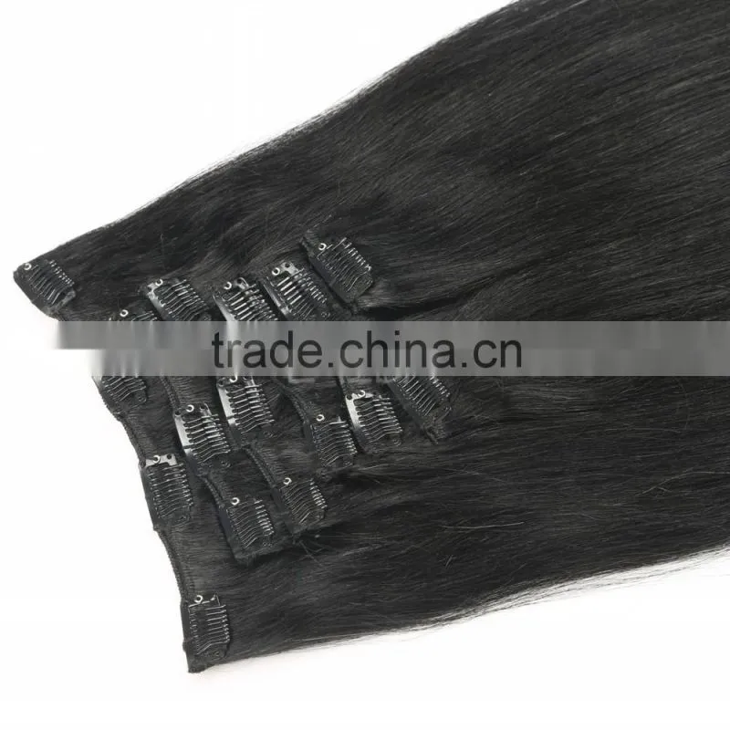 Unprocessed Indian natural black clip in hair extensions