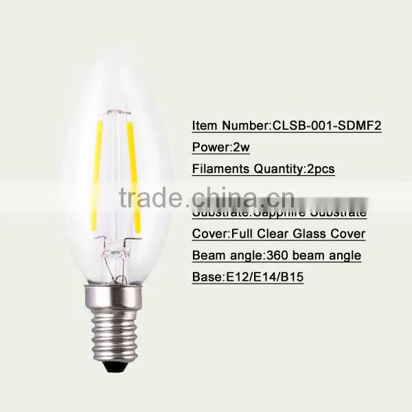 Hot decoration LED candle light dimmable 4w e12 e14 220v led filament bulbs 2w led candle lights