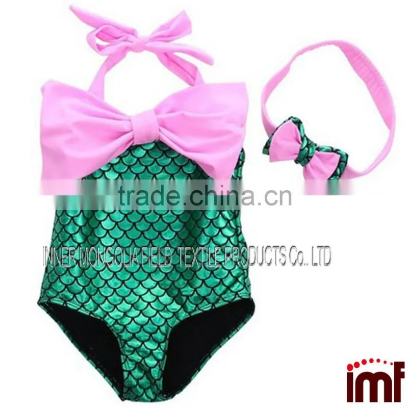 Little Mermaid Baby or Toddler Bikini Swimsuit With Adorable Bows