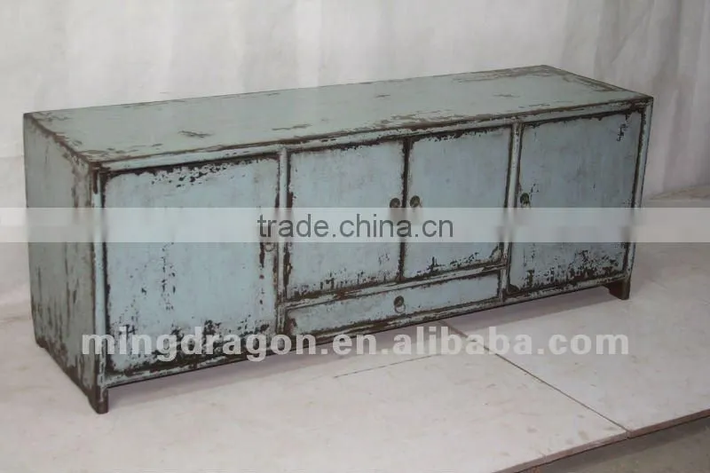 chinese antique furniture pine wood Shanxi one drawer four door blue cabinet
