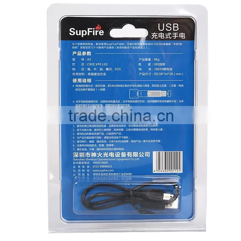 A5 USB flashlight XPE LED rechargeable led torch