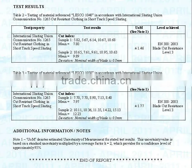 UHMWPE Puncture Resistant Fabric Cut Resistant Cloth for Fencing clothes