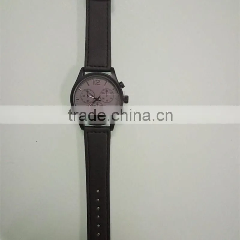 Hot-selling three eyes leather strap men wrsit watch