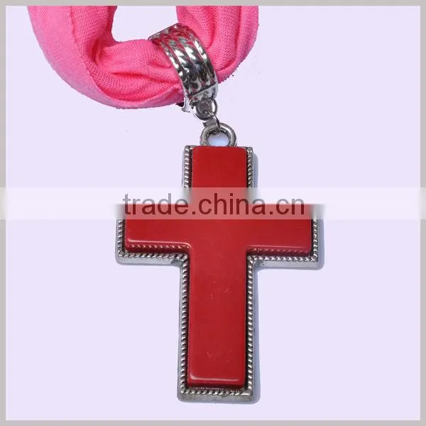 Jersey fabric cross pendant bead scarf