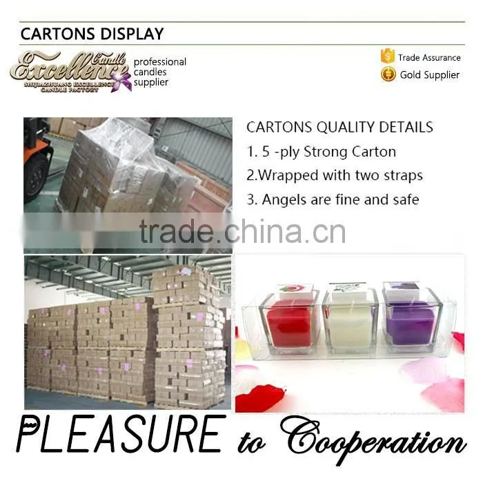 flat top 3/set scented candles soy candles in square jar holder with PVC package