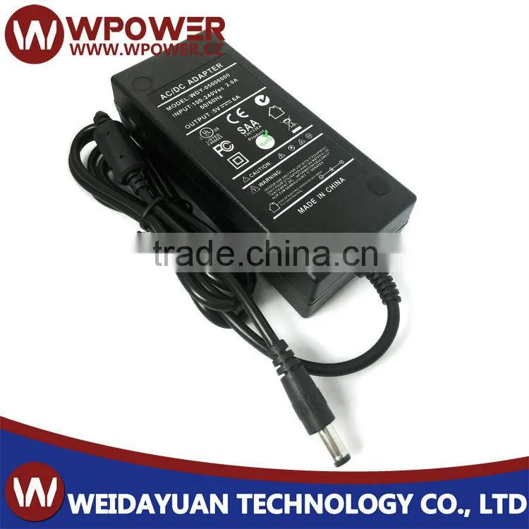 Desktop type 5V 6A power adapter 5V 6000mA power supply (5.5x2.1mm DC connecter US UK CE AU plug FCC CE SAA RoHS certificates)