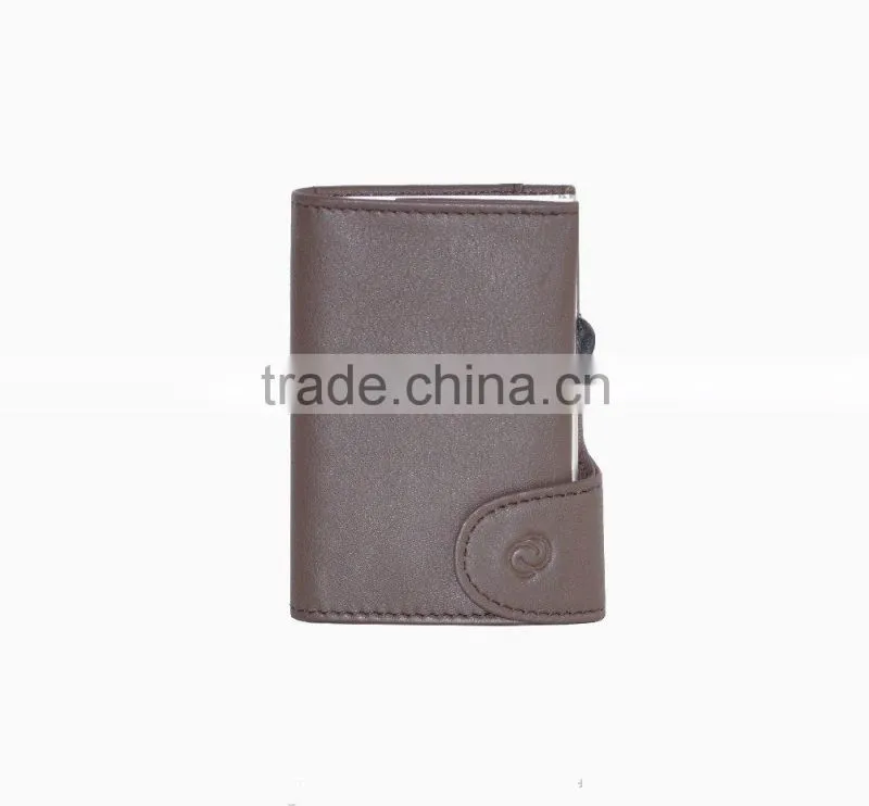 Custom Printed Leather Genuine Business CardHolder aluminum castagno