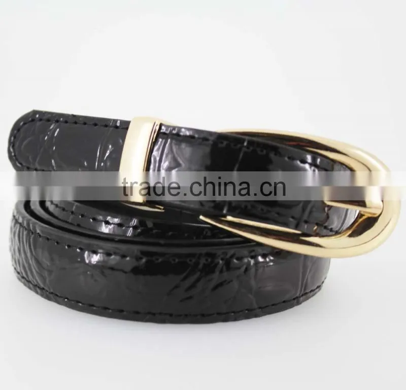 Women's Classic patent PU leather belt with Gold buckle /CROCO Faux leather belt for lady