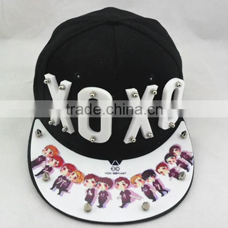 2014 newest design round brim front plastic letters nailed 6 panel snapback caps