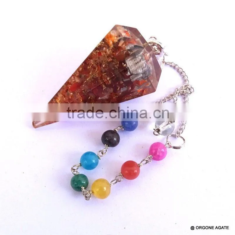 Reiki Healing Red Carnelian Orgone Pendulum With Chakra Chain