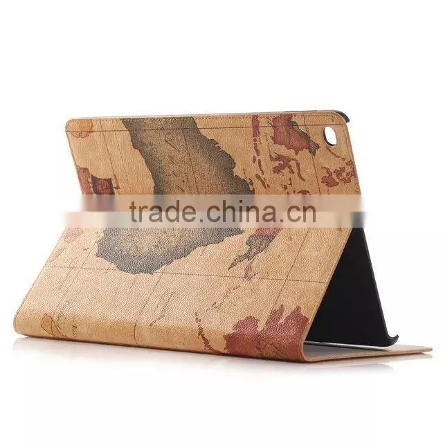 Fashion map leather wallet case for IPad air 2,For ipad 6 case and covers