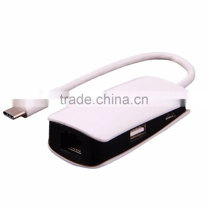 New 2 ports usb hub usb 3.1 type C hub with 1 port RJ45 Gigabit Ethernet Lan Adapter 10/100/1000 Mbps
