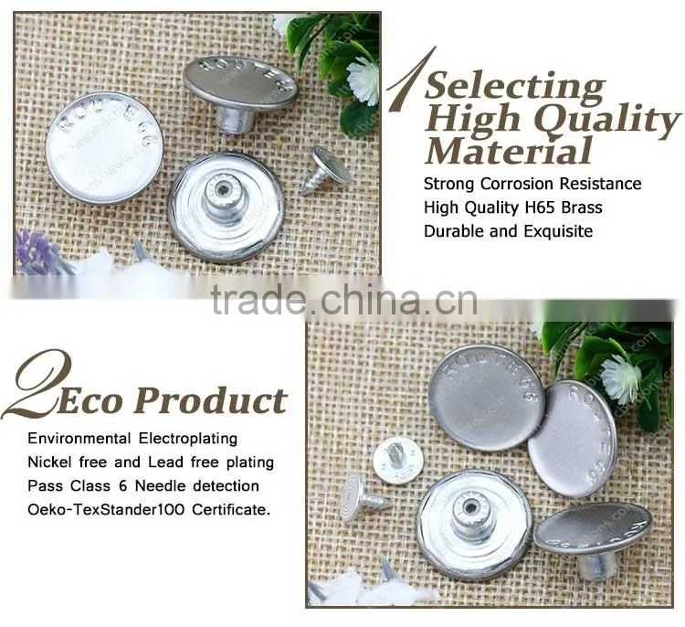 Factory selling custom logo silver button cover metal jeans button