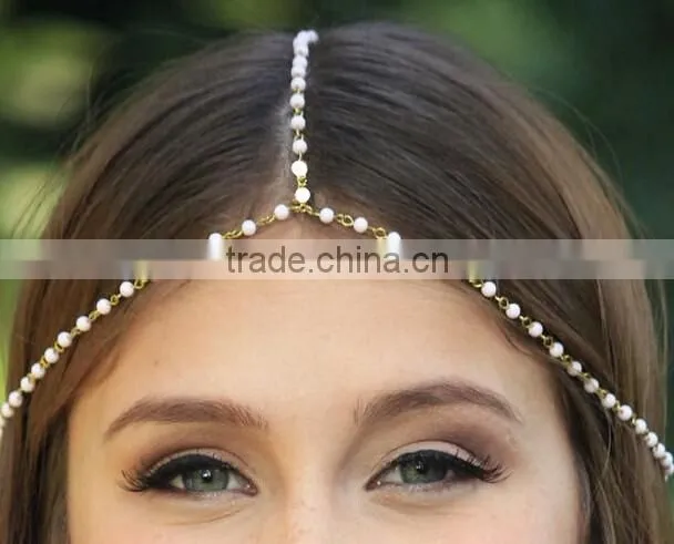Whosale Bride wedding Bride Hair Decoration Headbands Indian Boho Pearl Head Chain