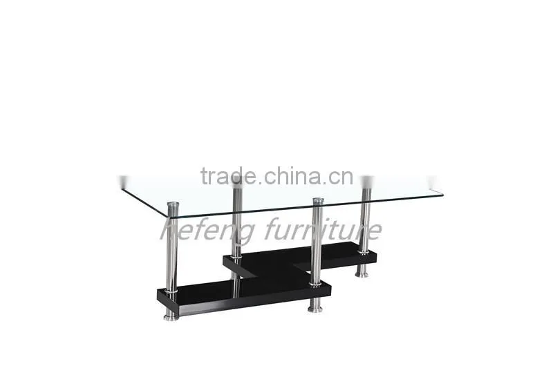 New Design wooden shelf glass top coffee table