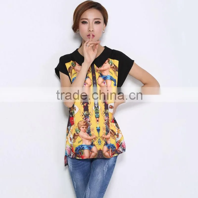 Printed with short sleeves cheap chiffon t-shirt