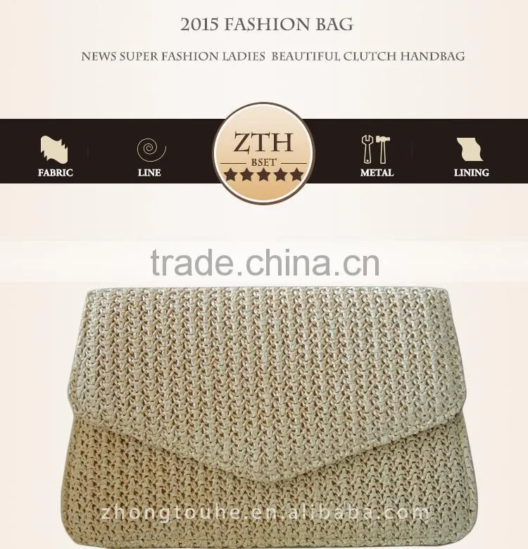 2015 wholesale simple design vogue ladies straw Messenger bag