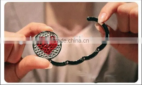 bag hanger with crystal heart,handbag snap clips bag decorative chain