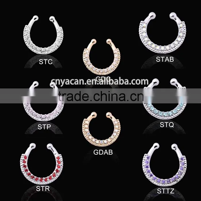 Unique samll Single Line Paved Gem fake nose rings