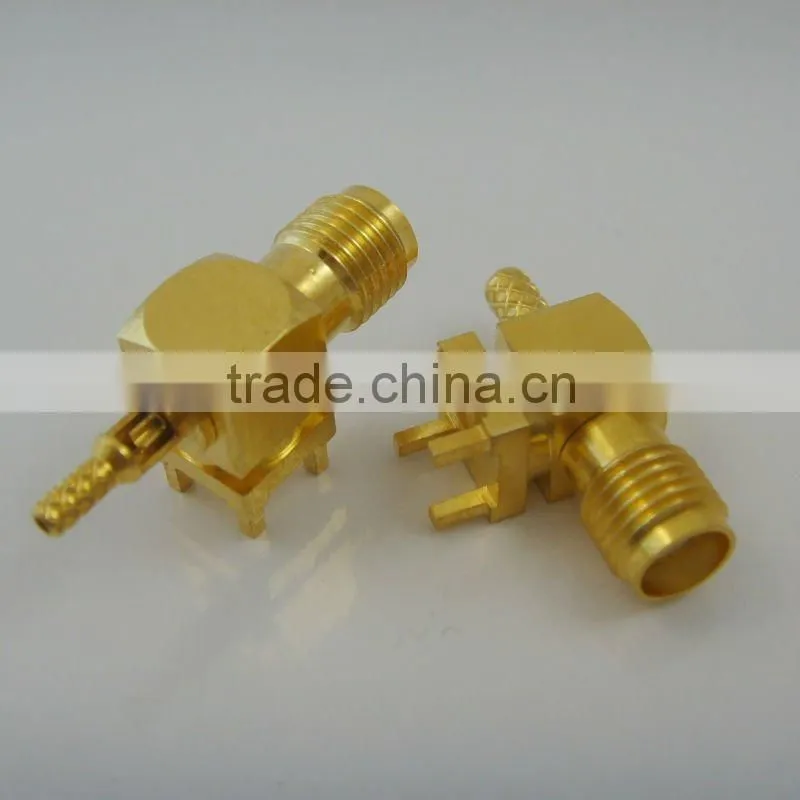 Right angle SMA connector jack for pcb through-hole and cable crimping (antenna use)