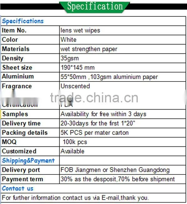 Disposable screen lens wipes