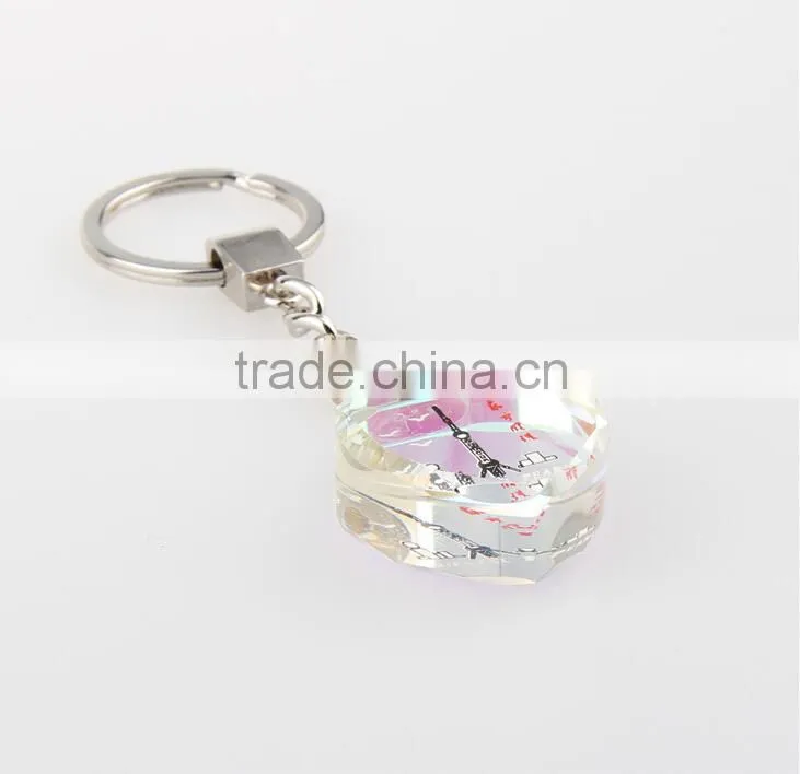 2016 Best selling mini heart shape crystal keychain color printing beautiful picture