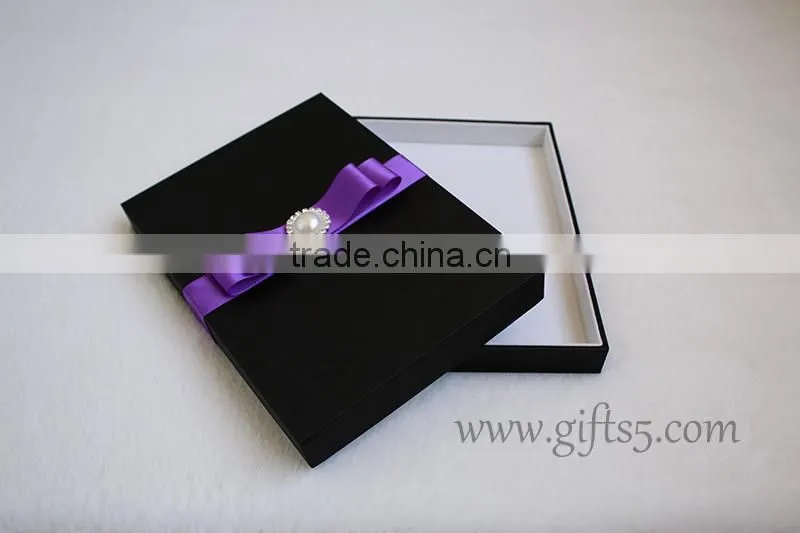 Elegant custom Black wedding invitation box with ribbon