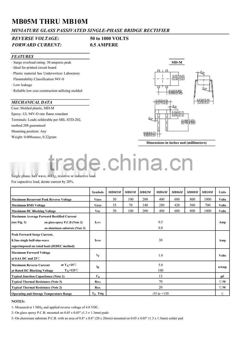0.5A 1000V Bridge Rectifier MB10M / MD-M