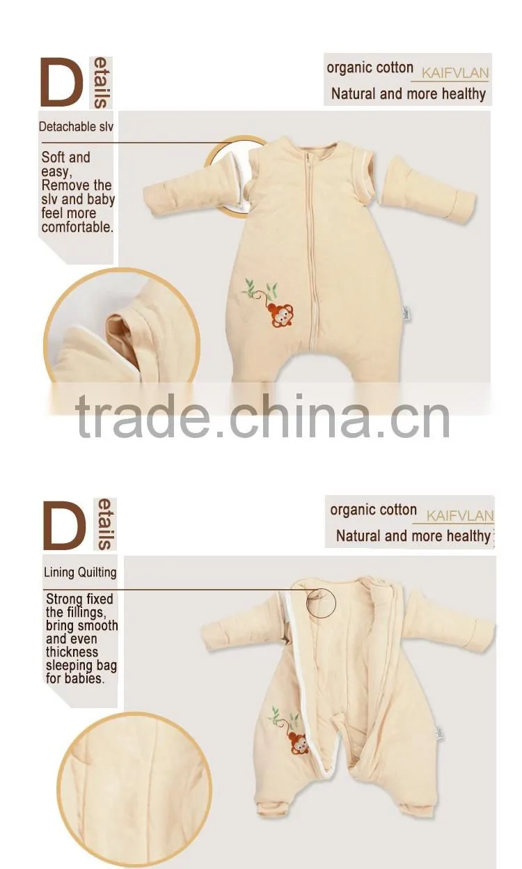100% cotton Newborn infant baby anti kicking foot sleeping bag with Detachable sleeves for winter
