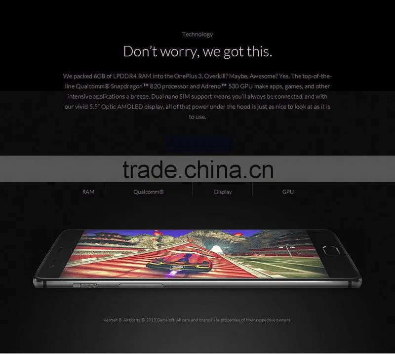 In Stock! Oneplus 3 6GB RAM 64GB ROM Snapdragon 820 MSM8996 Quad Core 5.5" HD Android 6.0 4G LTE Fingerprin GPS Mobile Phonet