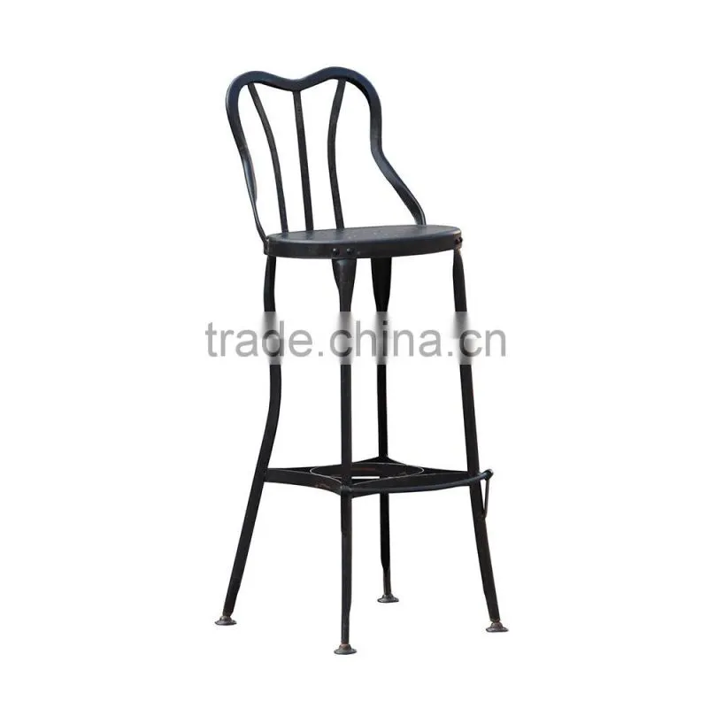 vintage industrial metal bar stool high chair with backrest
