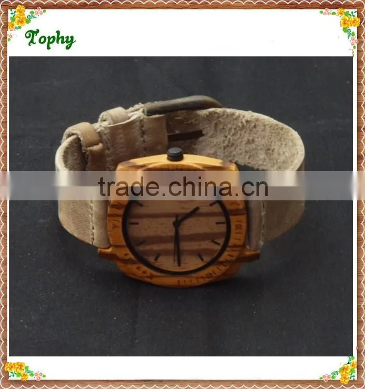 Brown genuine leather wooden watch wholeasale cheap price