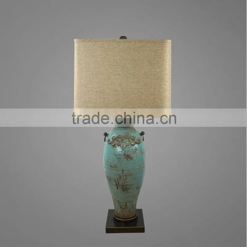 Vintage Style Ceramic Table Lamp Metal Base In Antique Brass And Ceramic Body With Square Fabric Lampshade Study Table Lamp