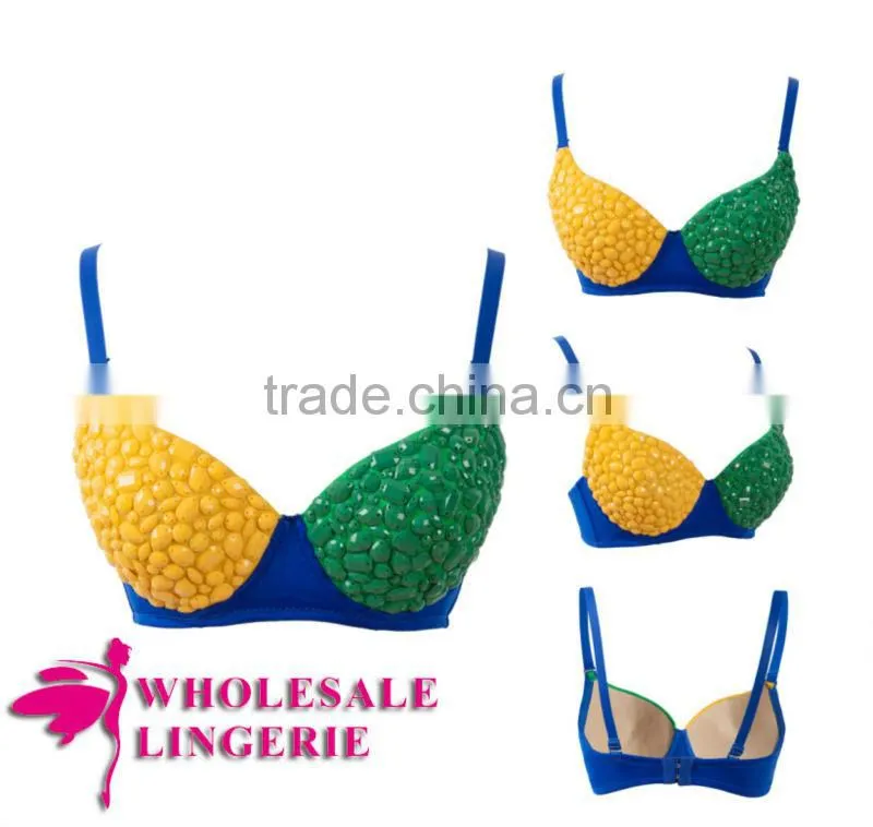Hot Fashion New Design Cheap Yellow And Green Spike Bra Top
