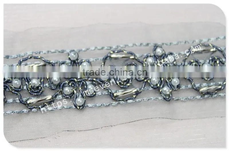 Beautiful design 4cm width guipure embroidery french beaded lace for dress