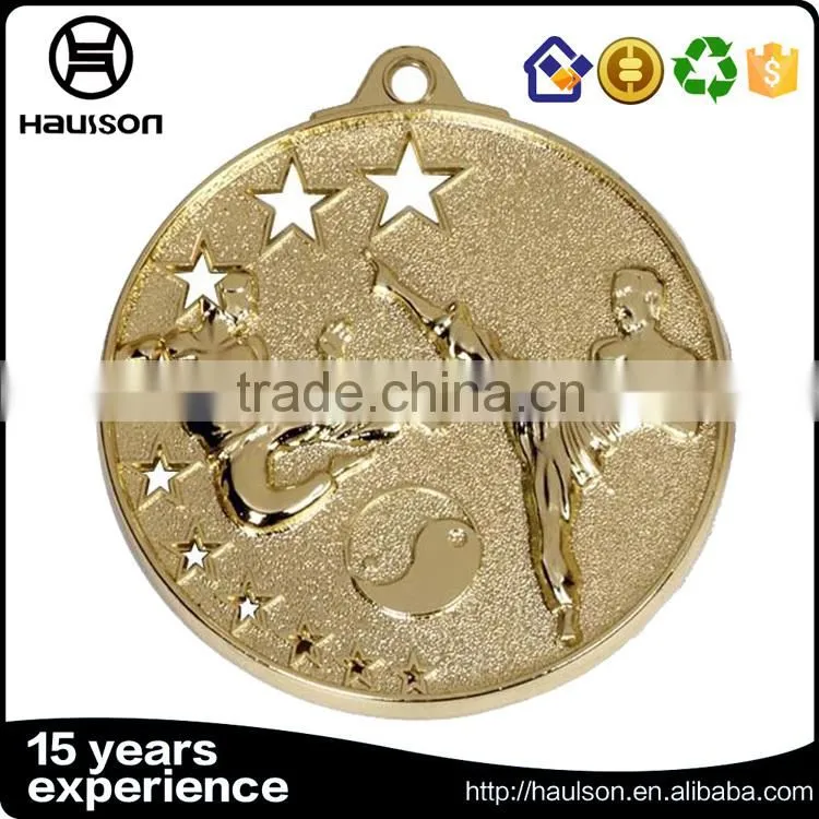 cheap customized hollow out casting embossed iron brass zinc alloy material gold plated taekwondo sport medal