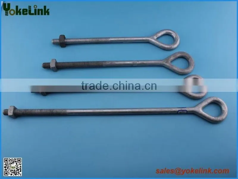 5/8'' carbon steel HDG pole line hardware galvanized oval eye bolts