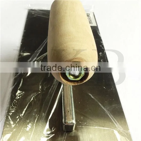 Stainless steel plastering trowel with wooden handle