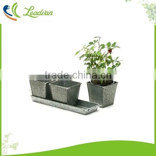 OEM service mini metal set of 3 buckets eco-friendly garden decoration metal small flower pots
