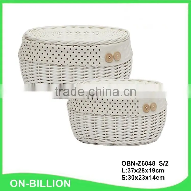 Home lidded set 2 decorative oval white wicker egg basket