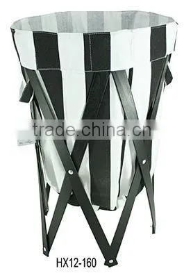 Patent Folding Wooden Laundry Hamper With Canvas Bag