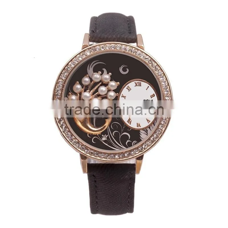 Fashion women Leather watch rhinestone crystal geneva quartz silicone watch