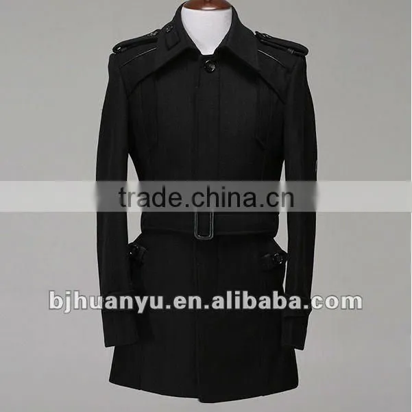 Man slim fit long style wool blend jacket 2015